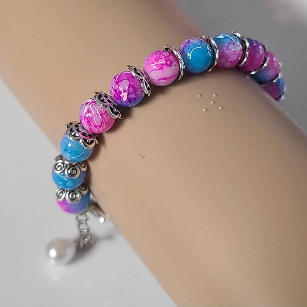 Pink and Blue Beaded Bracelet